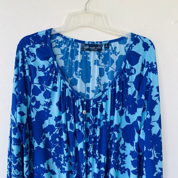 Susan Graver Líquid Knit Size 1X RUNS BIG Babydoll long top blue - Picture 3 of 12